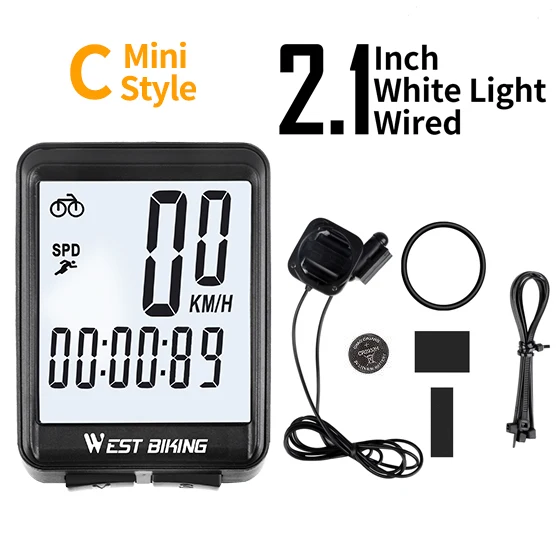 2.1 White Wired WEST BIKING 2," большой экран велосипедный компьютер беспроводной проводной велосипедный компьютер непромокаемый Спидометр Одометр секундомер для велоспорта - Цвет: 2.1 White Wired