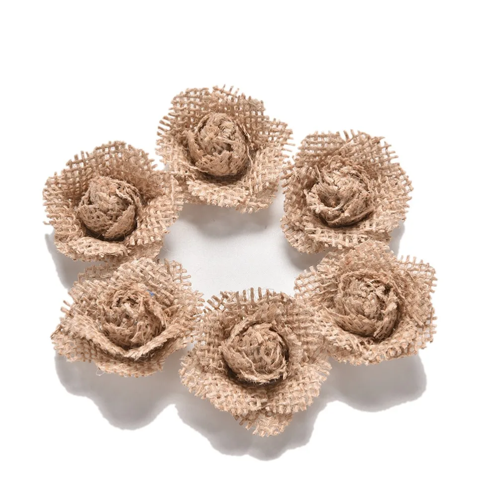 

6pcs/set Hessian Burlap Rose Flowers for Crafts Rustic Wedding Decor