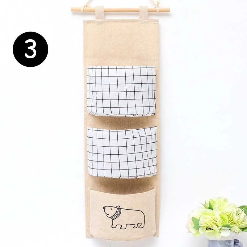 White 3 Pockets Практичный 3/7 карманами хлопчатобумажной ткани из льна Стены Двери шкафа стены подвесная сумка для хранения организатор игрушки контейнер Настенный декор Карманный чехол - Цвет: White 3 Pockets