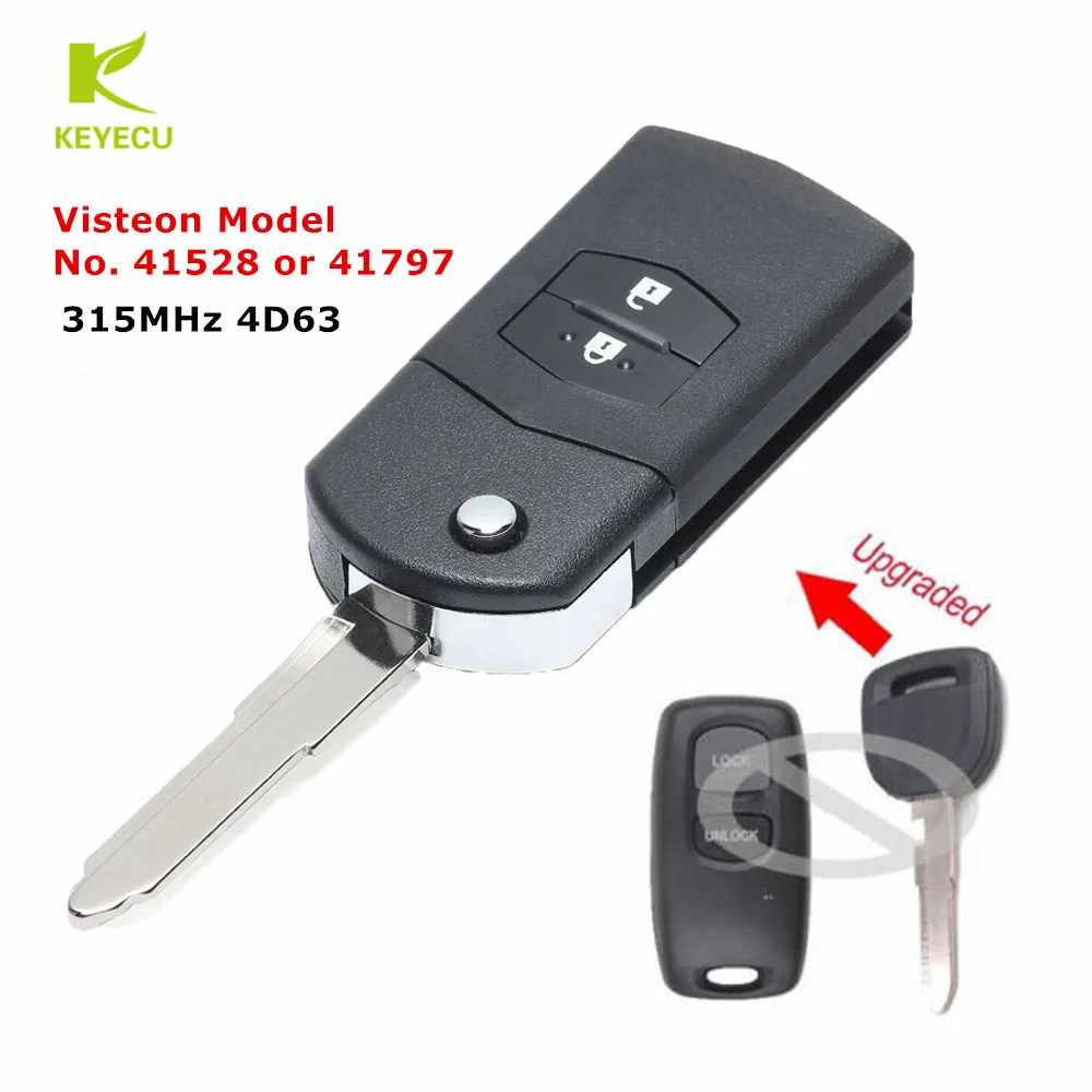 Обновленный флип накопитель KEYECU с 2 кнопками 315 МГц 4D63 для Mazda Visteon Модель № 41528 или