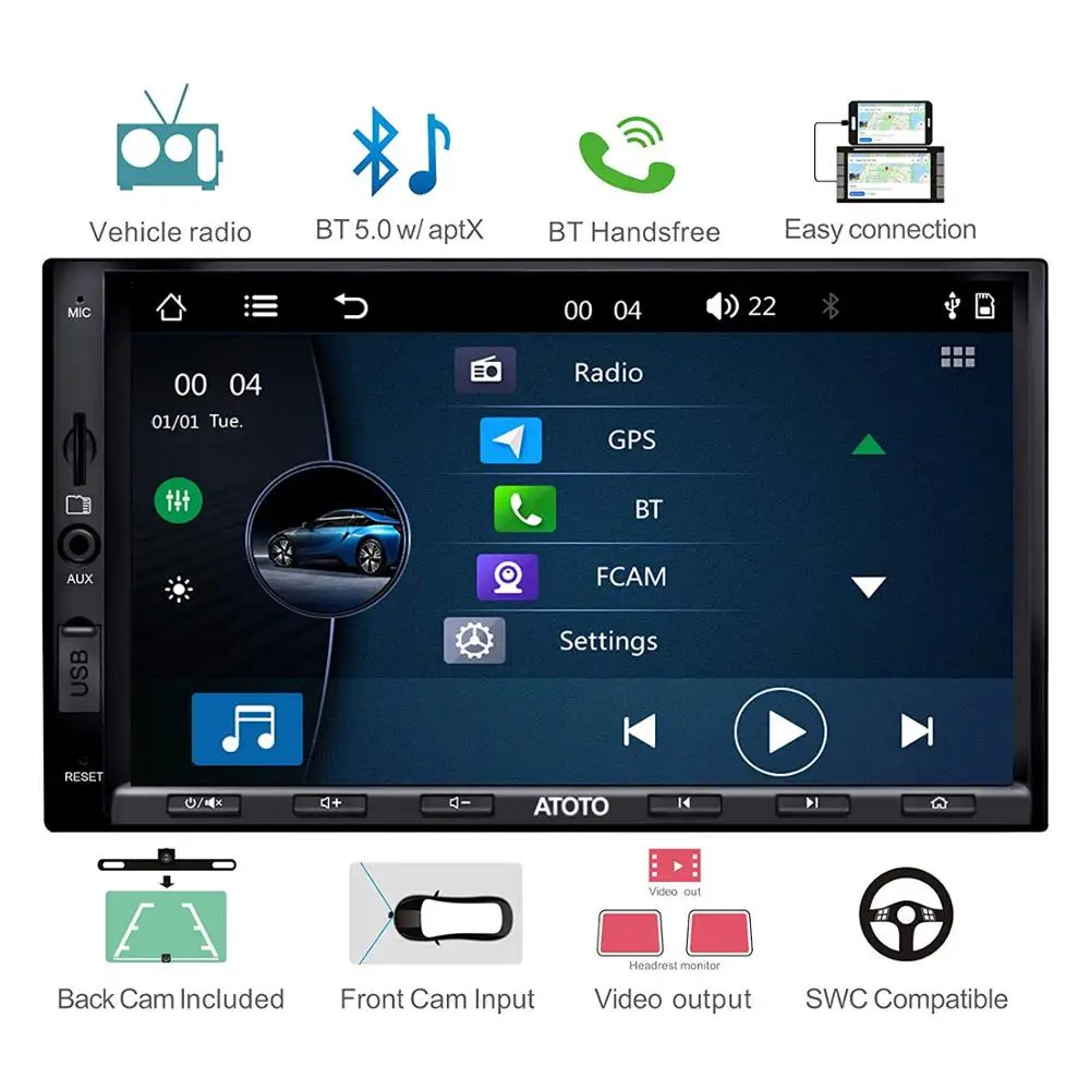 Автомобильный GPS плеер ATOTO W3 Double Din / Bluetooth 5.0 с aptX W3272 телефонной связью Android