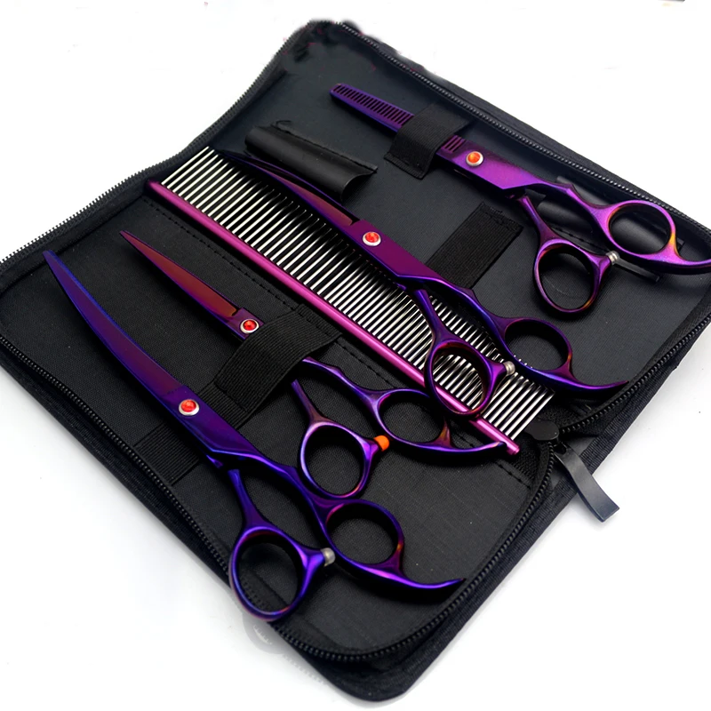 Профессиональные ножницы фиолетовый 7 дюймов собака набор ножниц для груминга