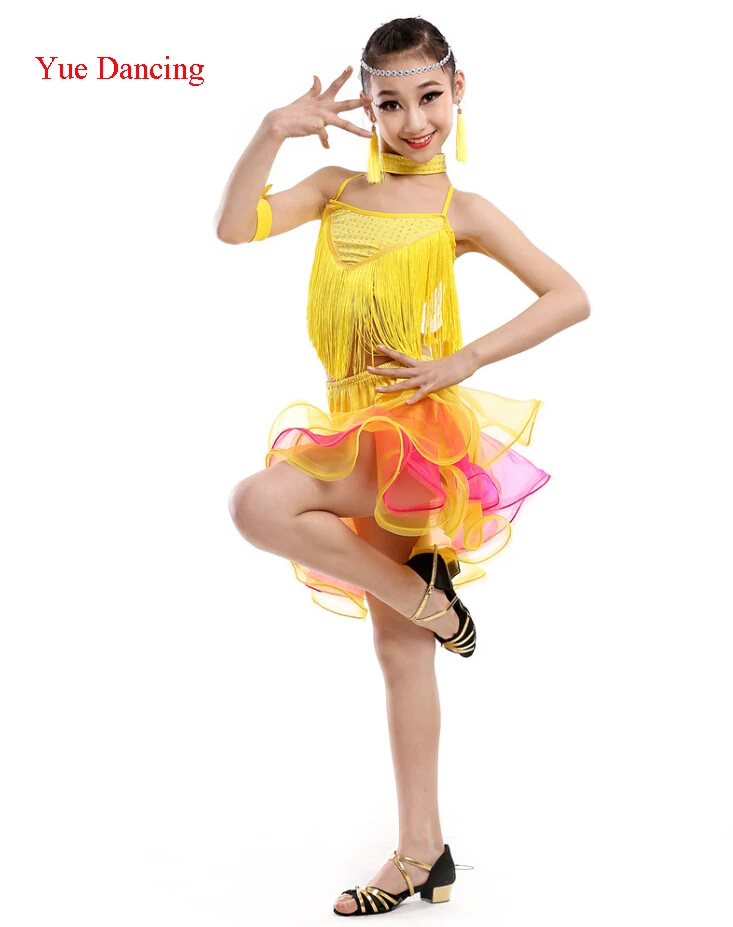 Новинка 2016 года костюм для латинских танцев с бахромой и блестками платья