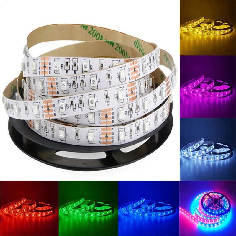 Светодиодный ленточный светильник RGB 12 В гибкий домашний праздничный декоративный светильник ing SMD 5050 водонепроницаемый 4PIN 2PIN 1 м-5 м ТВ фоновая стена Горячая M5