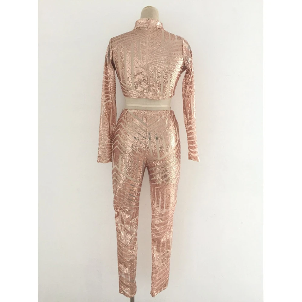 

Autumn Elegant Sequins Rompers Jumpsuit 3 Colors Two Pieces Outfits Bodysuit Long Sleeve Sexy Club Bodycon Playsuit SMLXL