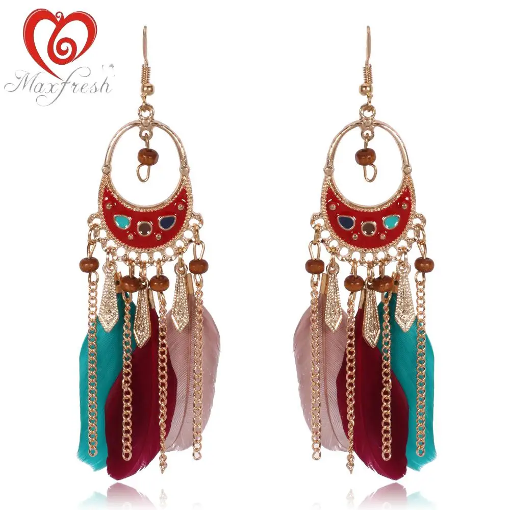 Maxfresh длинной кисточкой модные перо Стиль Этническая Boho Большой болтаться