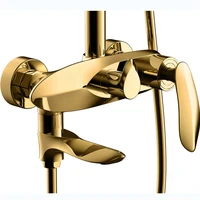 copper bathroom shower faucets set solid brass bath shower mixer taps hot cold wall mounted rainfall 8 inches goldchrome