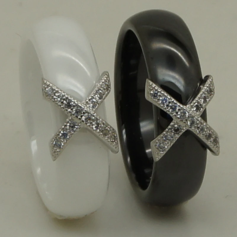 women/girl 6mm simple cross design full cz paved hi tech scratch proof ceramic ring | Украшения и аксессуары