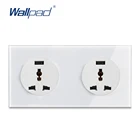 Двойная 3-контактная МФ розетка с USB зарядным устройством 5 в 2000 мА Wallpad Роскошная панель из закаленного стекла электрическая настенная розетка 13A
