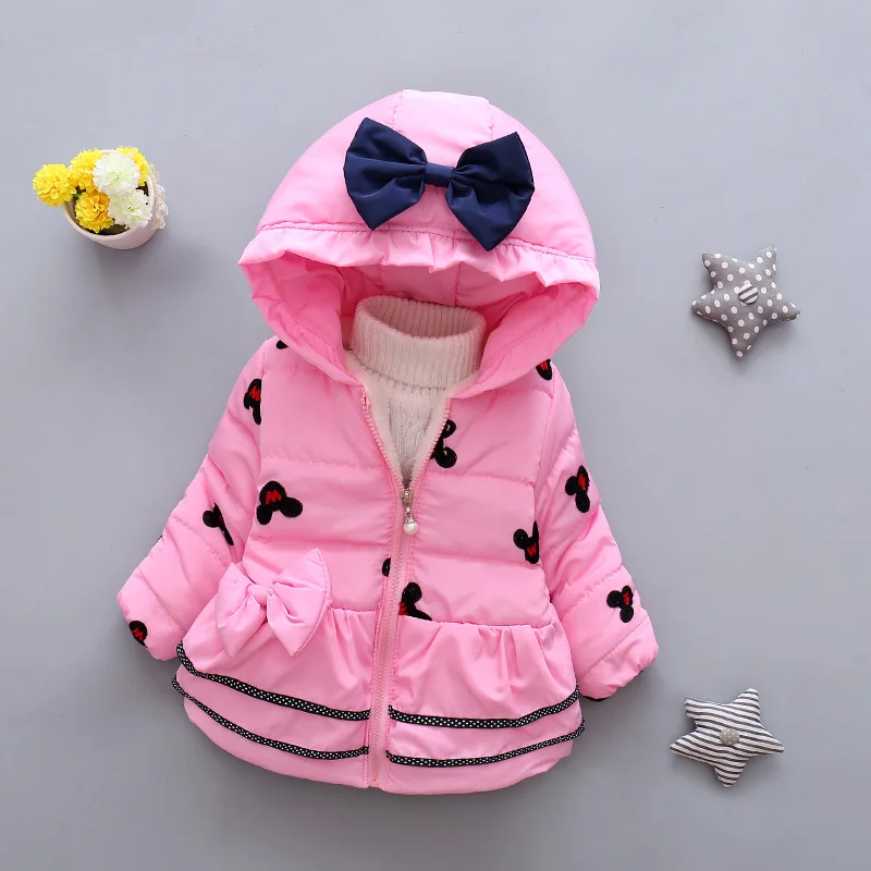 Pink Теплые куртки для девочек; пальто; сезон осень-зима хлопковые куртки с капюшоном для маленьких девочек одежда для детей Детская верхняя одежда с длинными рукавами; пальто - Цвет: Pink