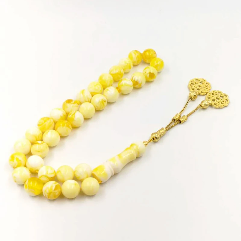 Четки Турецкий Дизайн ambers большой размер Tasbih 33 бусины из смолы желтый tasbih металлические кисточки ислам браслеты мусульманский подарок