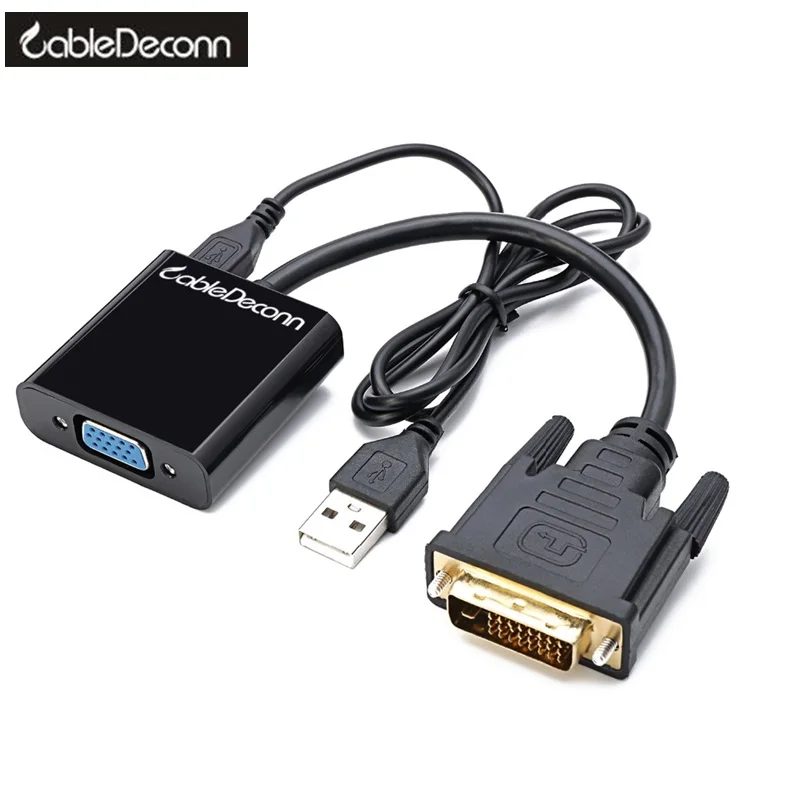

DVI-D 24+1 to VGA Full HD 1080P HDTV Connector Cable With Micro USB Power Cable for PC Monitor Adapter