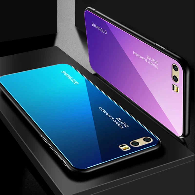 Для Huawei Honor 9 чехол Защитная пленка из закаленного стекла класса люкс градиентный