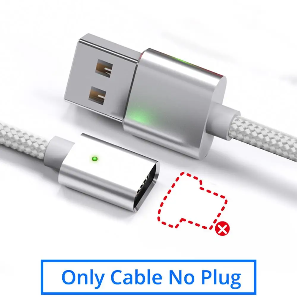 white cable no plug ANMONE Магнитный кабель Micro usb type C кабель 1 м 2 м нейлоновый плетеный провод для быстрой зарядки быстрое зарядное устройство для телефона Магнитный зарядный шнур для передачи данных - Цвет: white cable no plug