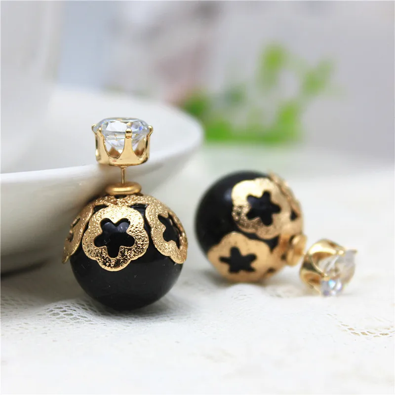 Женские Двухсторонние серьги гвоздики летние с блестящим цирконием 2019|double sided stud