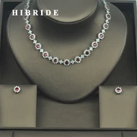 hibride elegant flower red cubic zirconia earring necklace jewelry sets for women bridal dress accessories set gifts n 329