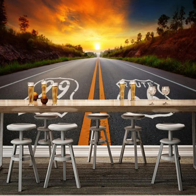 

Dropshipping Fatman Custom Mural Wallpaper Sunset 66 Road Landscape Photo Wallpaper Living Room Wall Papers Papel De Parede