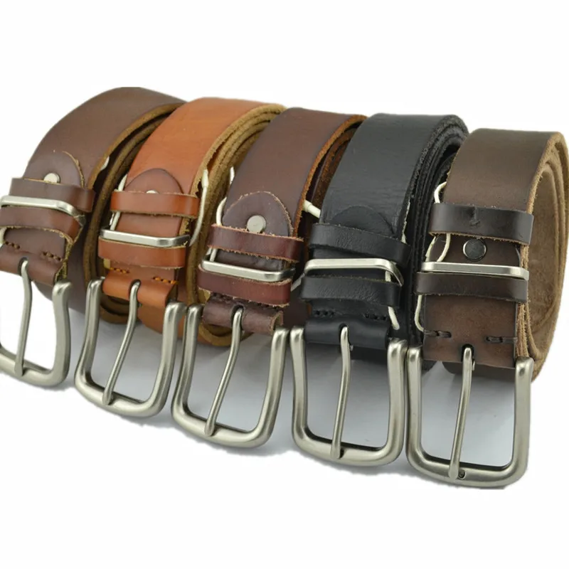 

Belts for men Stainless steel Pin Buckle Cowskin Genuine leather Width 3.7cm brown coffee black khaki camel Fashion Retro style