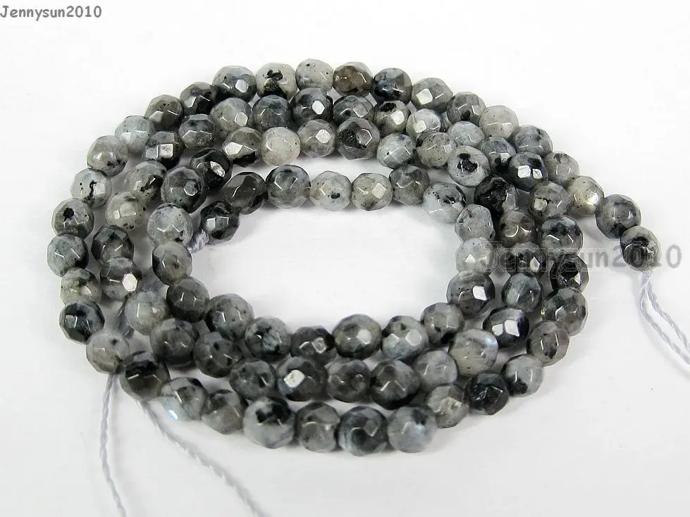 

Natural Larvikite Labradorite Gems Stones 4mm Faceted Round Spacer Loose Beads 15'' Strand for Jewelry Making 5 Strands/Pack