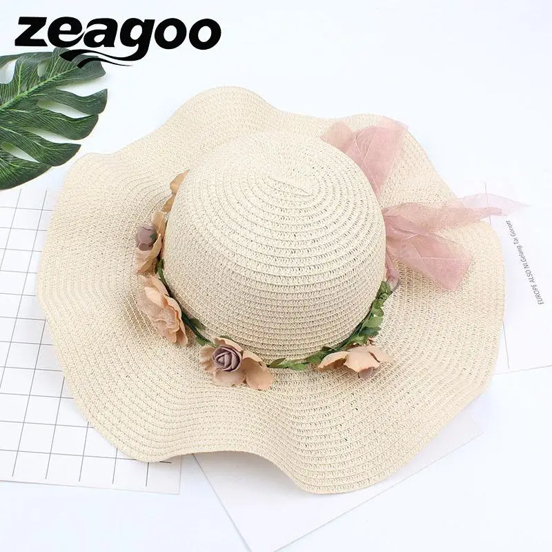 Zeagoo мода весна лето соломенная Плетеный Круглый широкая шляпа для женщин