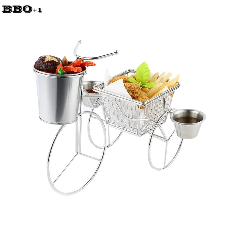 

Новый Отель Ресторан Особенности креативные столовые приборы, Еда стеллаж для выставки товаров трехколесный велосипед снэк-Картофельная полоса Нержавеющая сталь 304 закуски корзина для хранения