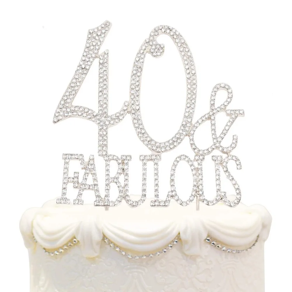 

Hatcher lee Bling Crystal Fabulous and 40 Birthday Cake Topper - Best Keepsake 40th Party Decorations Silver