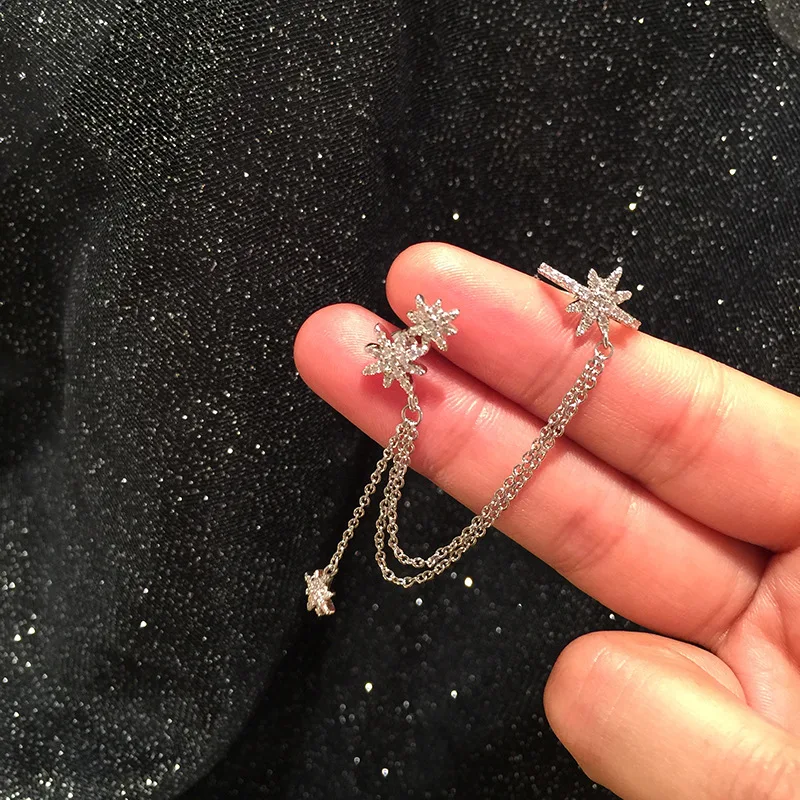 Серьги клипсы с фианитами женские Изящные Ювелирные украшения со звездами из