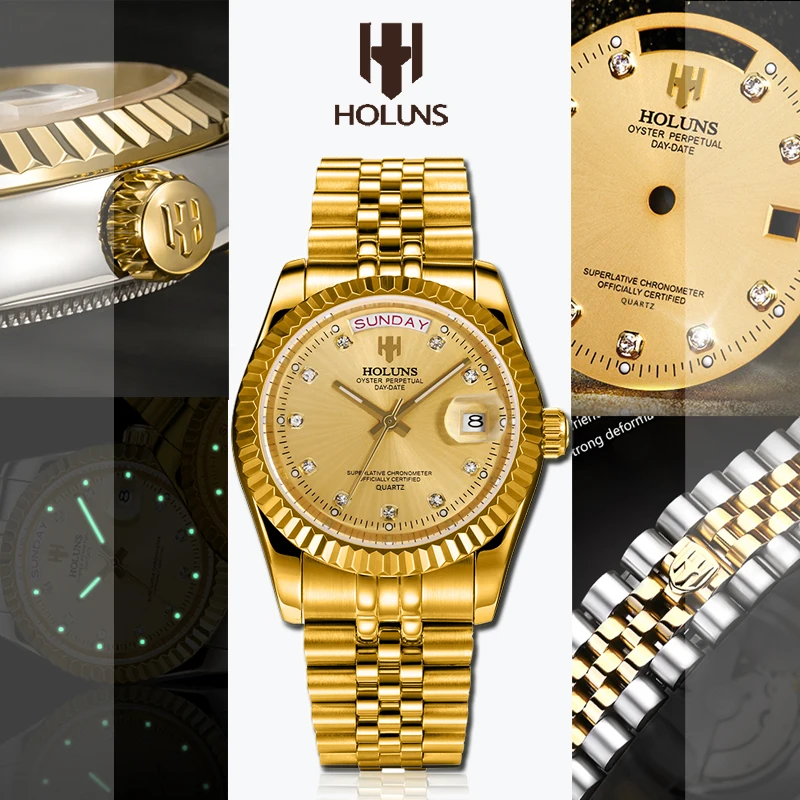 Часы Holuns мужские кварцевые из нержавеющей стали с календарем|watch brand|watch businesswatch