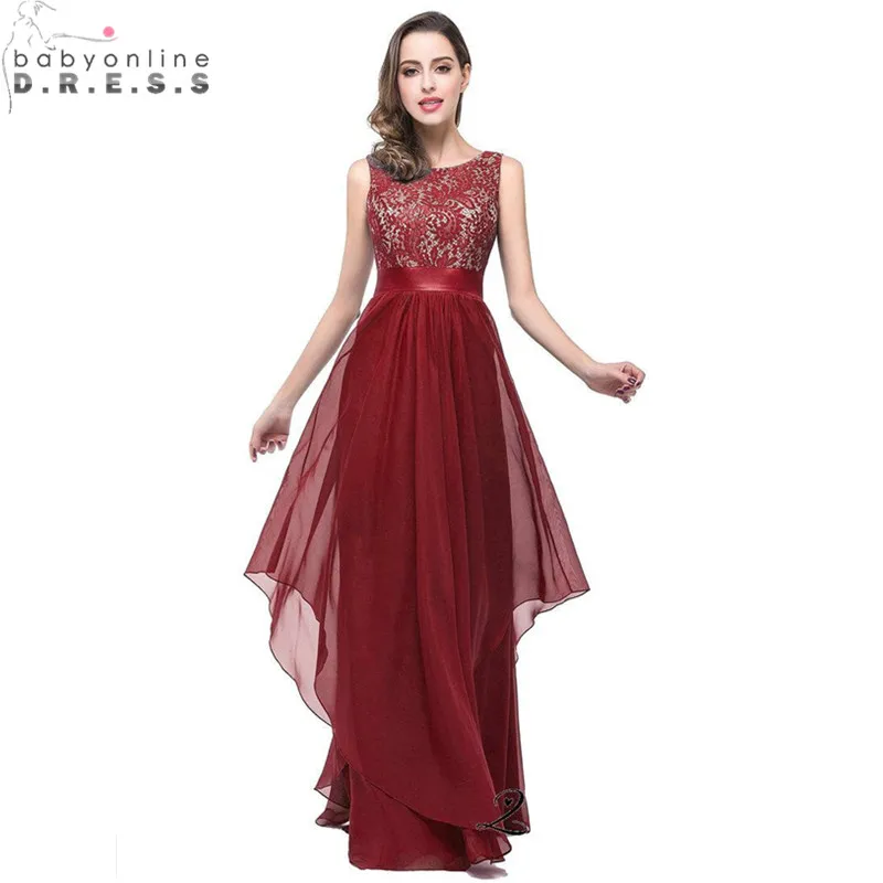 Stock Clearance Burgundy Lace Long Prom Dresses under 50 Chiffon Evening Party Dress with Sashes Vestido de Festa Longo | Свадьбы и