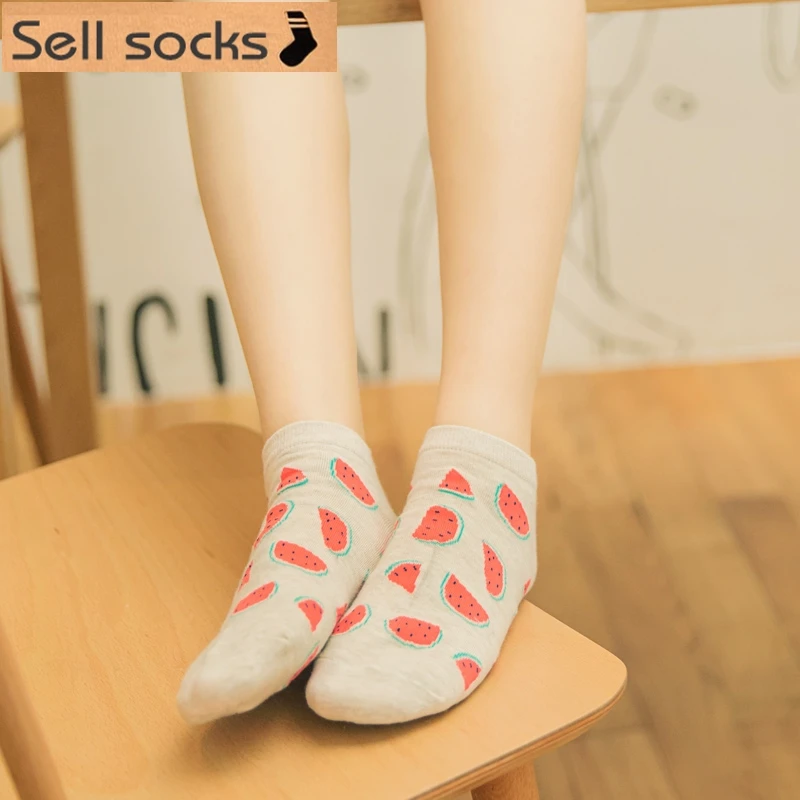 Женские носки башмачки с фруктами и бананами повседневные хлопковые до