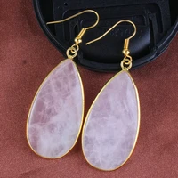 100 unique 1 pair light yellow gold color water drop natural rose pink quartz hook earrings elegant womens earring