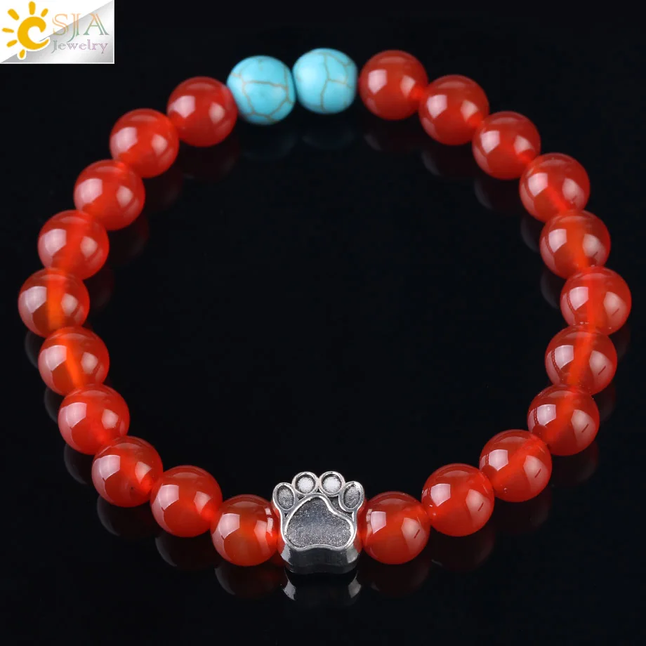 CSJA Медвежонок лапа натуральный камень браслет милый кот коготь цинковый сплав