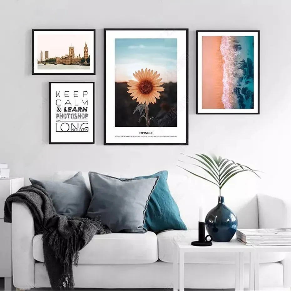 Современная Скандинавская городская сцена Подсолнухи пейзаж плакаты печатные