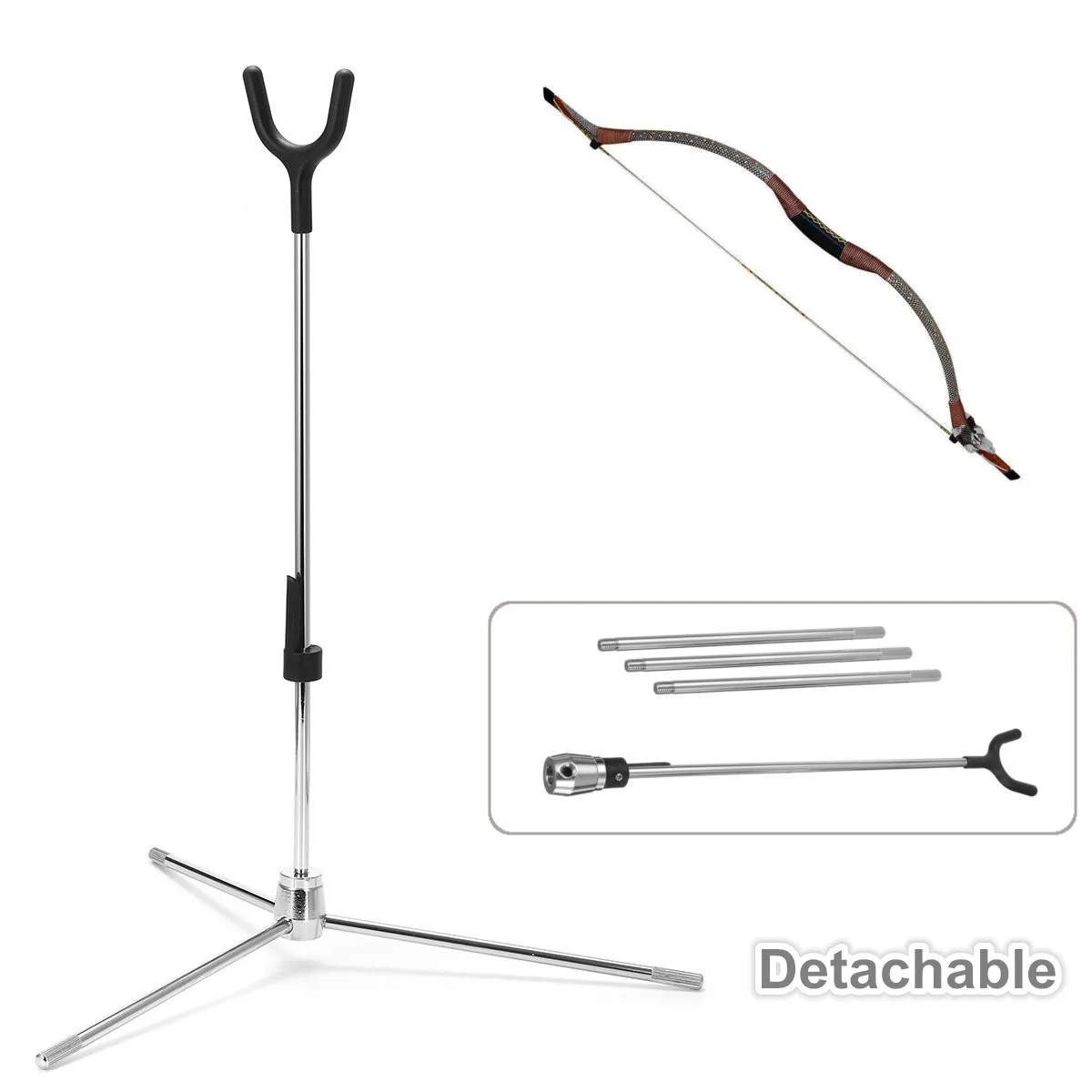 

Stainless Steel Folding Archery Bow Stand Recurve Longbow Hunting Bow Holder Adjustable Lightweight Archery Stand With Wrench