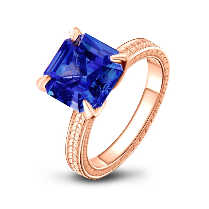 AINUOSHI 6 карат Asscher Cut Solitaire синие кольца создан Танзанит Драгоценный Камень Обручальное кольцо из стерлингового серебра ювелирные изделия