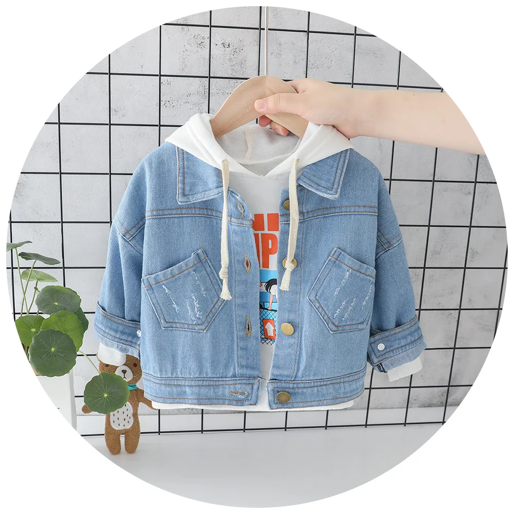 Autumn Baby Boys Cartoon Dog Long Sleeve Lapel Collar Denim Jeans Jacket Children Kids Casual Outerwear Girls Coat casaco