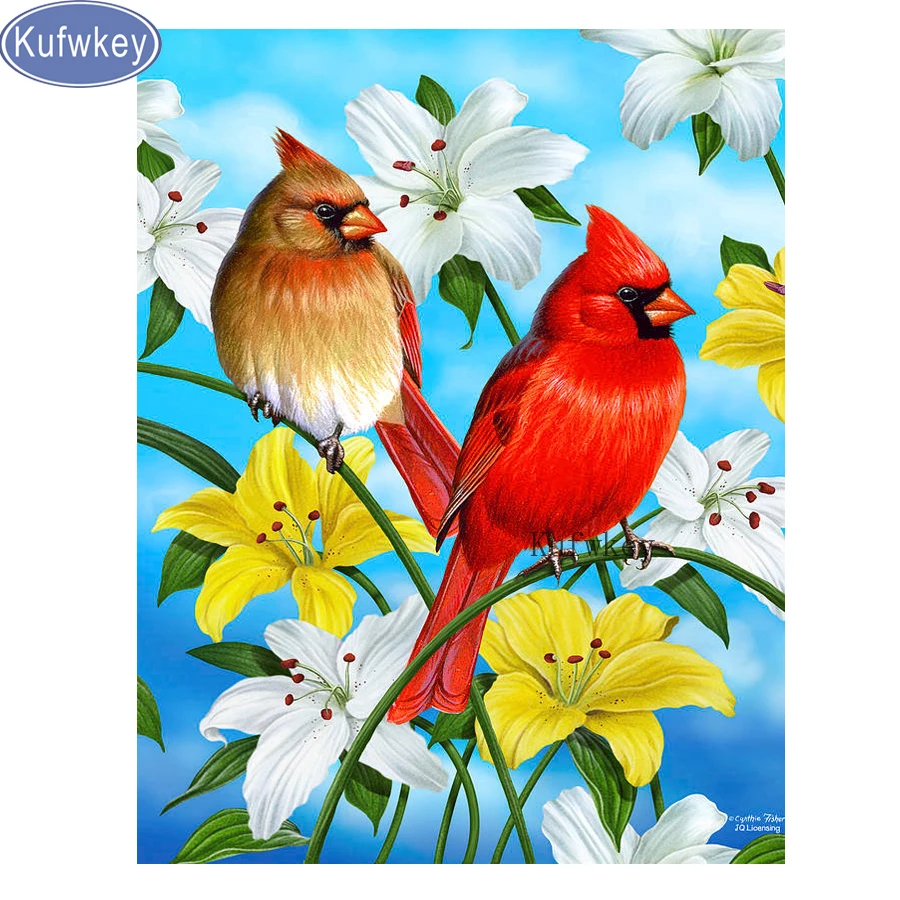 100% квадратные Стразы алмазная вышивка Cardinal birds 5D живопись крестиком 3D картина