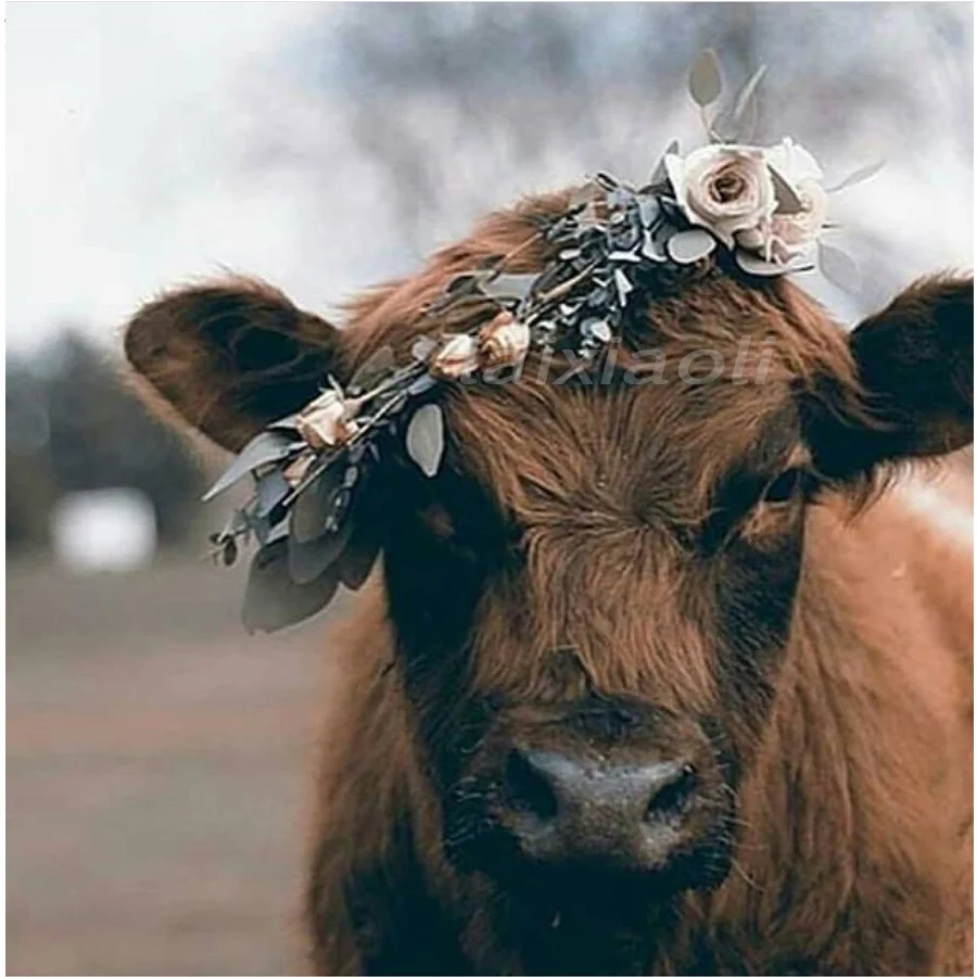 

3d embroidery flower cow diamond Painting full square round drill Mosaic Cross Stitch kits rhinestone picture Home Decor sticker