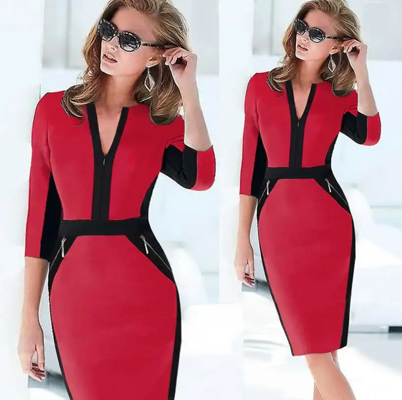 Женское платье-туника в стиле пэчворк элегантное офисное облегающее