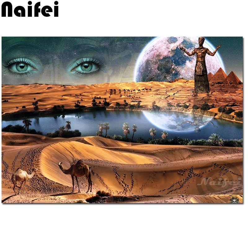 Алмазная 5D картина сделай сам глаза планеты деревья верблюда вода отражение