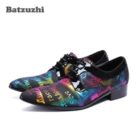 batzuzhi handmade men shoes designers leather dress shoes men pointed toe lace up color oxford shoes for men wedding and party