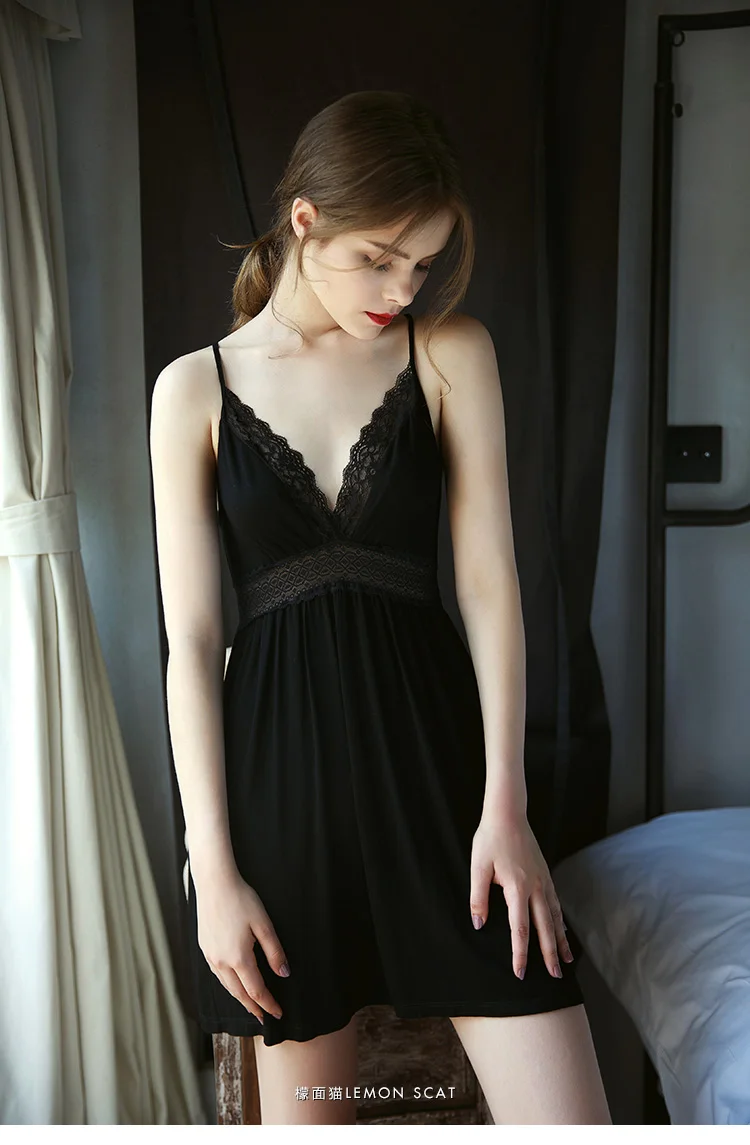 Женское сексуальное шелковое хлопчатобумажное Ночное платье без рукавов с V