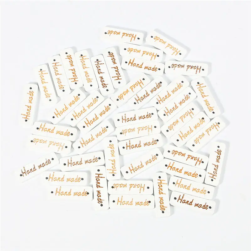 10mm x 30mm 50/100pcs Handmade Oval Square Natural Wooden Button "Hand Made" Tags Applique for DIY Sewing Clothes Crafts Scrapbooking - Цвет: 10mm x 30mm