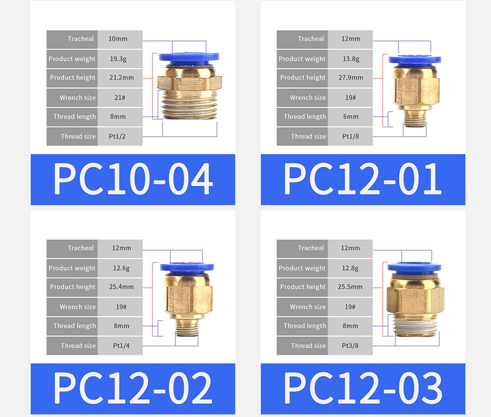 1 шт. Пневматический быстрый соединитель PCF PC PL SL PB 4 мм-12 мм шланг Воздушный фитинг 1/" 1/8" 3/" 1/2" BSPT Мужская резьба трубопроводная муфта