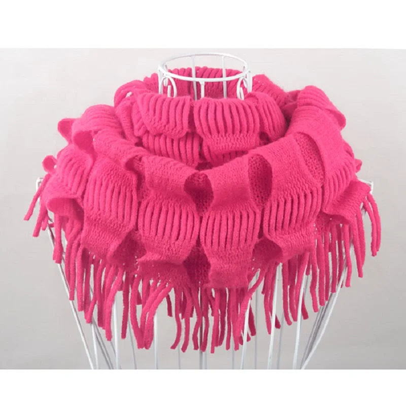 Зимний шарф хит 2016 модный новый женский однотонный теплый вязаный с бахромой