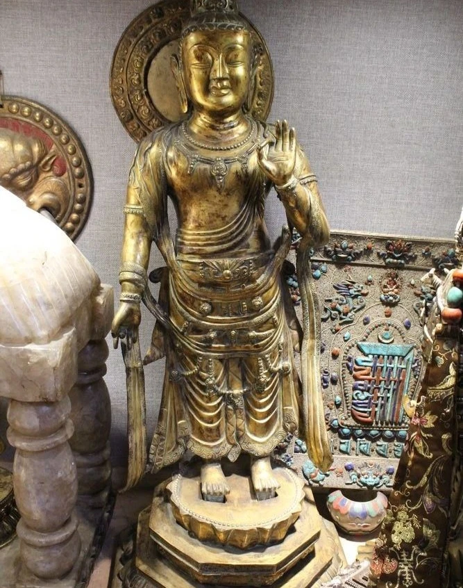 Фото 29 &quotСтарый Тибет Буддизм Храм Бронзовый 24 К Золото Стоять Амитабха Кван-Инь