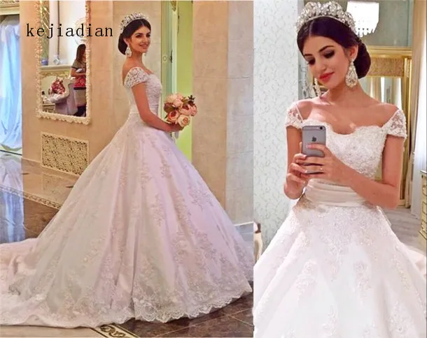 

Женское атласное свадебное платье, бальное платье с рукавом 2021, вышивкой и шлейфом, платье для невесты