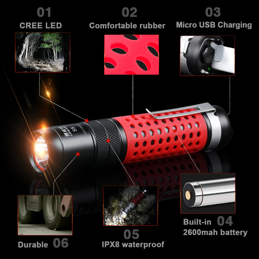 Супер яркий CREE светодиодный небольшой USB Перезаряжаемый фонарик 18650 аккумулятор водонепроницаемый 800 люмен Военный карманный мини тактичес... от AliExpress RU&CIS NEW