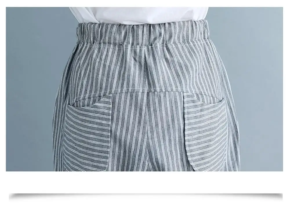 BJY 2019 new women's summer striped color matching nine pants casual loose fashion high waist elastic band XL harem | Женская одежда