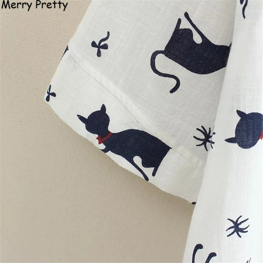 Белая хлопковая льняная футболка Merry Pretty женская летняя рубашка с принтом